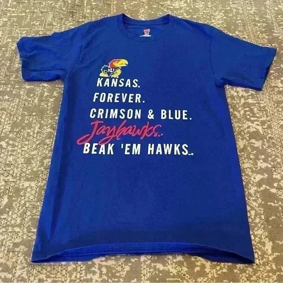 Kansas Jayhawks Hanes Short Sleeve Shirt Kansas Forever size Small color Blue - Picture 1 of 4